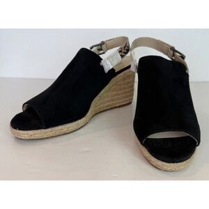 LifeStride Trina Wedge Sandal Black Suede Upper Snakeskin-Print Slingback Sz 9.5